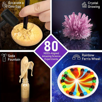 STEM Science Kit for Kids Ages 6-12, 60 80 105 Lab Experiments, Chemistry Set with Crystal Growing & Chemical Reactions