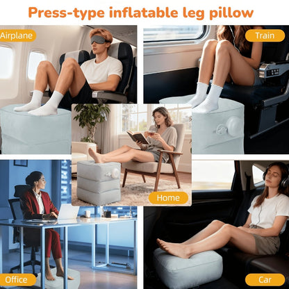 Inflatable Travel Neck Pillow Press to Inflate Foldable Design for Airplane Office Camping Gray Blue