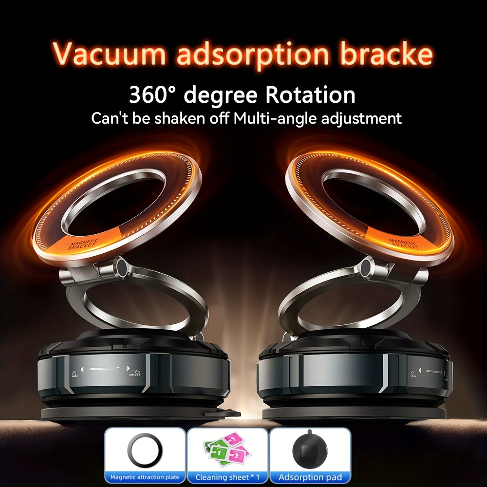 Folding Magnetic Car Phone Mount with Vacuum-Style Dashboard Base, Swivel Joint and 360-Degree Bracket