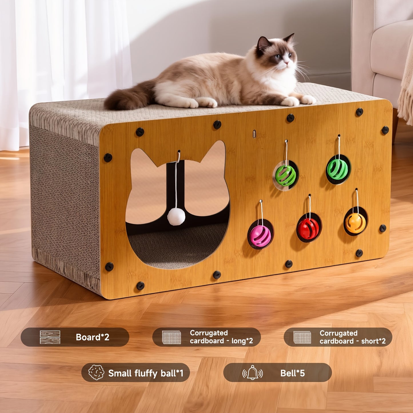 Cat Scratching Board with Interactive Rolling Ball – Multifunctional Cat Furniture for Scratching Playing & Resting