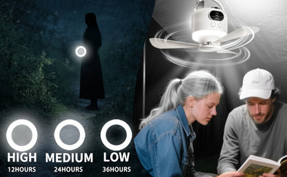10400mAh Hanging Camping Fan with Remote Control, Three Wind Speeds, LED Light and White or Green Color Options