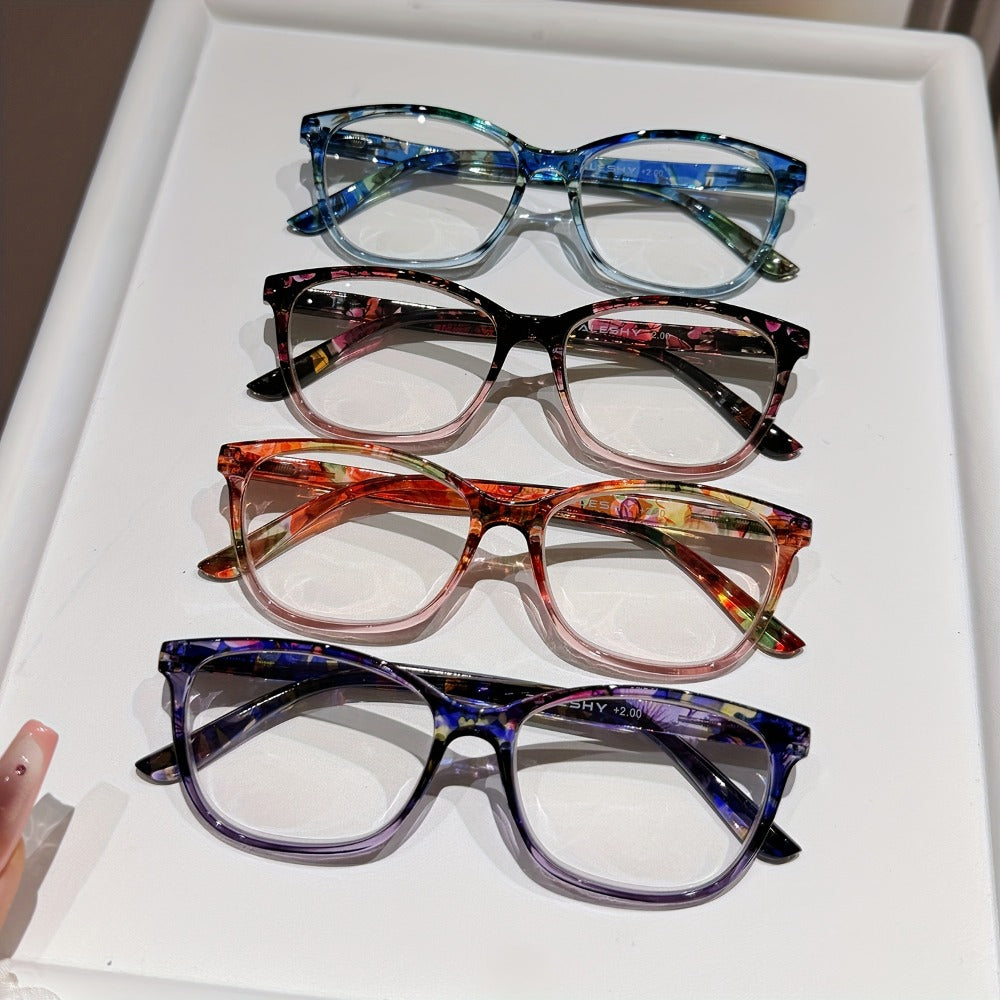 Reading Glasses – Four-Pair Oval Reader Set with Metal Spring Hinges and Mixed Colors with Multiple Strength and Color Options