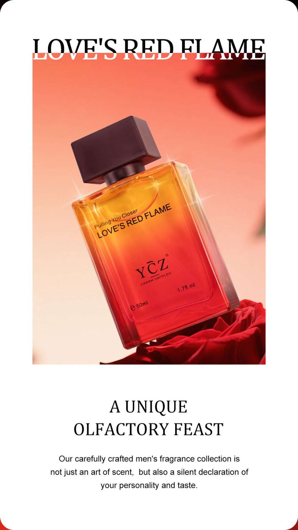 Cologne Eau de Parfum for Men YCZ LOVE'S RED 1.7 fl oz Spray with Red Glass Bottle and Box