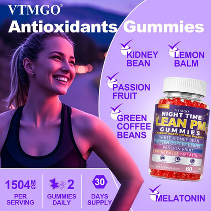 Sleep Gummies with Melatonin, Lemon Balm & Passionflower, Night Time Lean PM Formula, White Kidney Bean