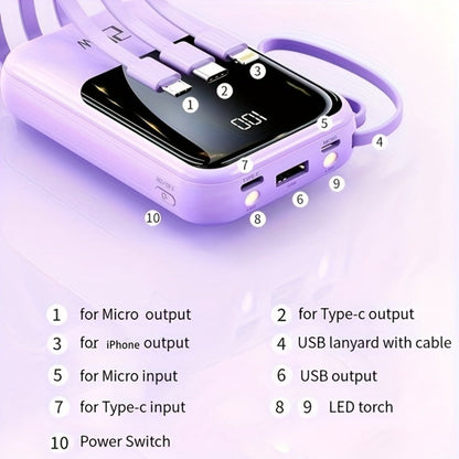 Power Bank 21000mAh Mini with 5W or 22.5W Power Options, Built-In Cable Set and LED Display