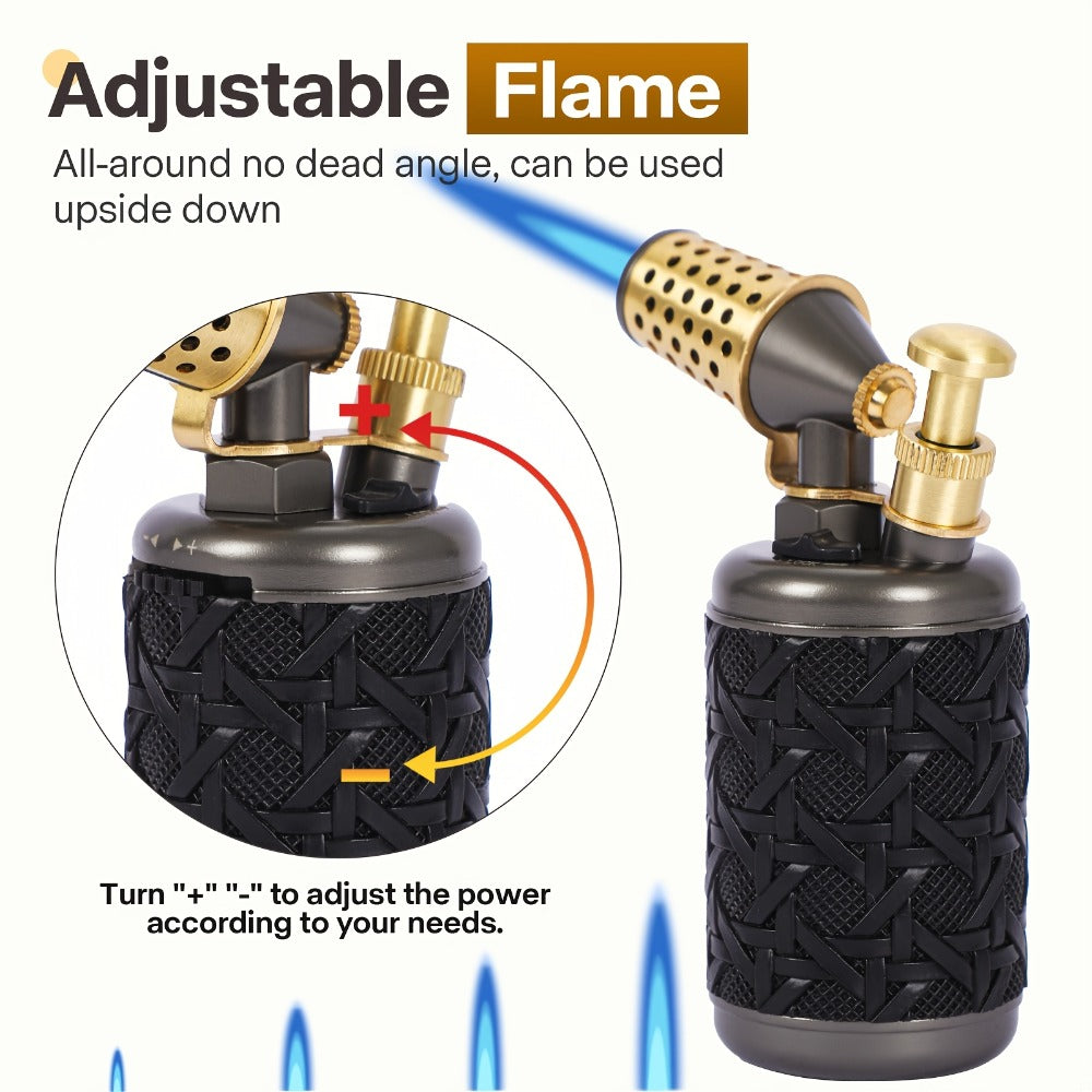Butane Torch Kitchen Culinary Blow Torch Double Flame Adjustable Refillable Safety Lock 2372F for Grilling, Camping and Outdoor Meals
