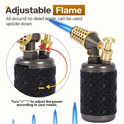 Butane Torch Kitchen Culinary Blow Torch Double Flame Adjustable Refillable Safety Lock 2372F for Grilling, Camping and Outdoor Meals