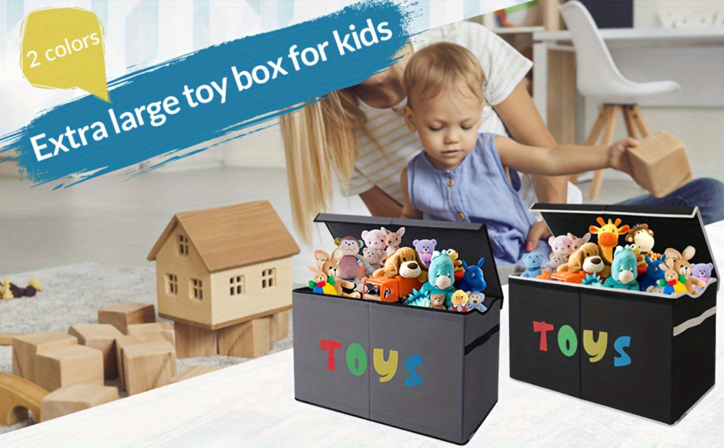 Extra Large Collapsible Kids Storage Chest with Lid, 31.7 Gal Toy Box Organizer Bins for Boys Girls Bedroom Nursery Living Room