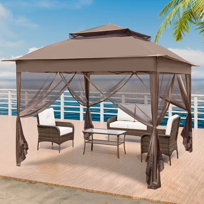 Instant Gazebo Tent 11x11 FT Mosquito Netting No Assembly Required for Garden, Yard and Pest Management