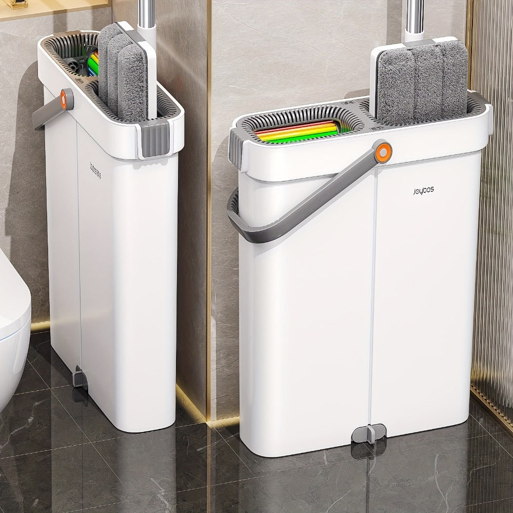 Flat Mop and Bucket Set with Metal Rod 360 Degree Swivel Head Reusable Microfiber Pads for Entryways, Bedrooms and Living Spaces