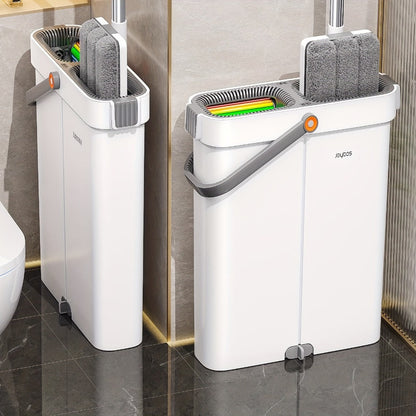 Flat Mop and Bucket Set with Metal Rod 360 Degree Swivel Head Reusable Microfiber Pads for Entryways, Bedrooms and Living Spaces