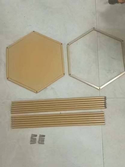 Golden Metal Dessert Display Stands with Three-Piece Square Pedestal Set or Double-Layer Hexagon Stand