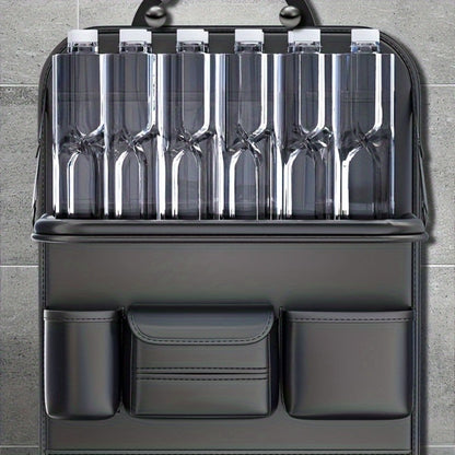 Seatback Car Organizer with Fold-Down Tray, Cup Recesses, Tissue Opening and One- or Two-Piece Packs