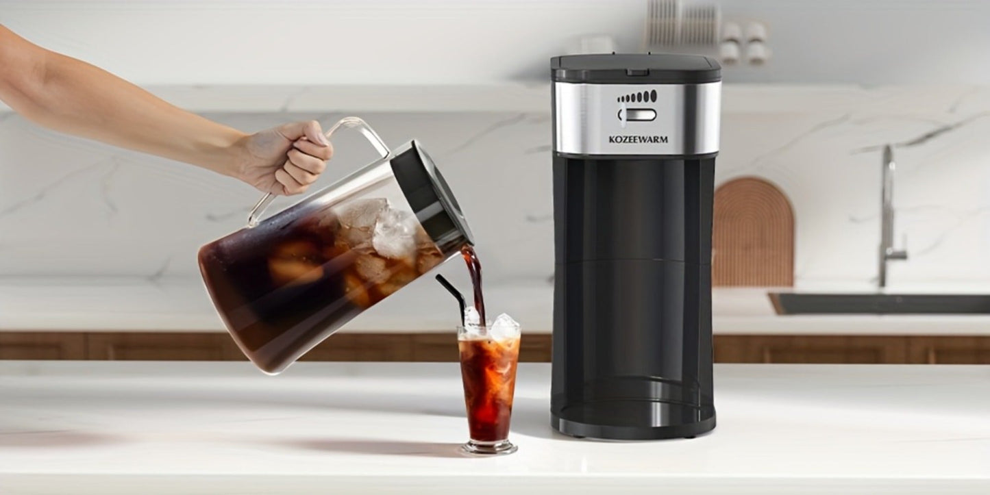 Iced Tea & Coffee Maker 3 QT Pitcher with Reusable Filter Basket, Adjustable Brew Strength, Cold Brew Machine for Iced Tea
