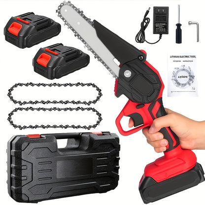 Cordless Mini Chainsaw 6 Inch with 2 Batteries & Charger, Auto Chain Tensioning Auto Lubrication Handheld Electric Saw