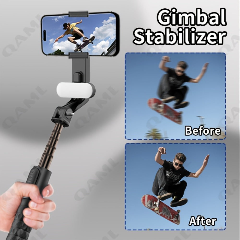 3-in-1 Phone Gimbal Stabilizer with Selfie Stick & Tripod Stand, 1-Axis Anti-Shake Handheld Stabilizer for iPhone & Android