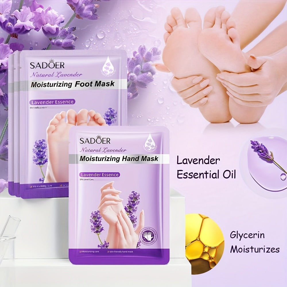 Hand and Foot Mask Set 12pcs Lavender Moisturizing – Deep Hydrating Gloves & Socks for Dry Cracked Skin, Non-Greasy Moisture Essence