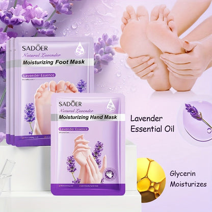 Hand and Foot Mask Set 12pcs Lavender Moisturizing – Deep Hydrating Gloves & Socks for Dry Cracked Skin, Non-Greasy Moisture Essence