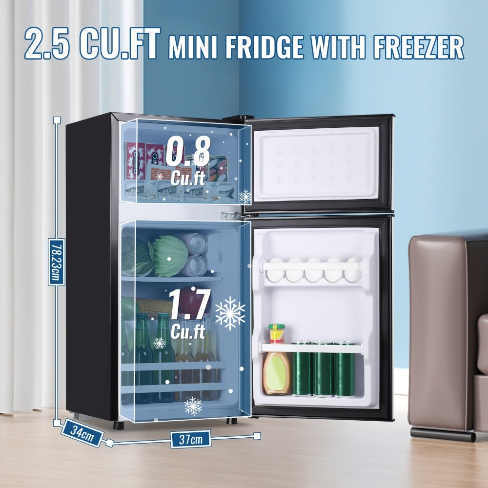 Small Fridge with Freezer, 2-Door Compact Refrigerator with 7-Level Adjustable Thermostat, Removable Shelves & Basket