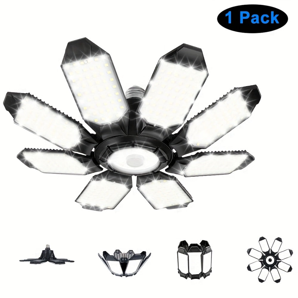 LED Garage Lights 25000LM Deformable, 250W Equivalent E26/E27 Screw-In Ceiling Shop Light with 6+1 / 8+1 Adjustable Panels for Garage