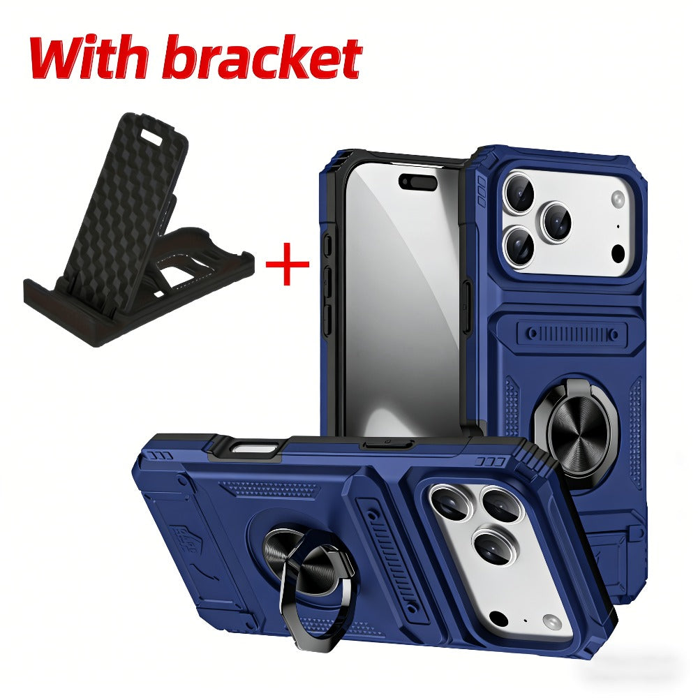 iPhone Card Slot Shockproof Case with Ring Holder & Kickstand – Wallet Phone Cover for iPhone 17 17 Air 17 Pro Max 16 15 14 13 12 11 Pro Max