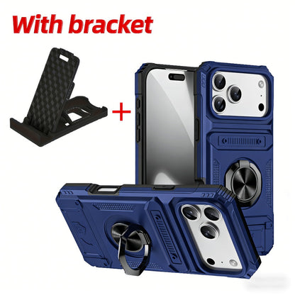 iPhone Card Slot Shockproof Case with Ring Holder & Kickstand – Wallet Phone Cover for iPhone 17 17 Air 17 Pro Max 16 15 14 13 12 11 Pro Max
