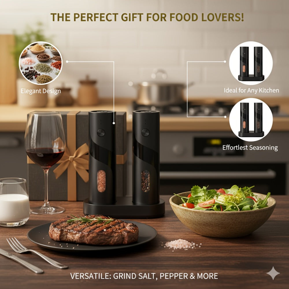 Electric Salt and Pepper Grinder Set, Rechargeable Mills with LED Light, Adjustable Coarseness & 3.72oz for Home Kitchen