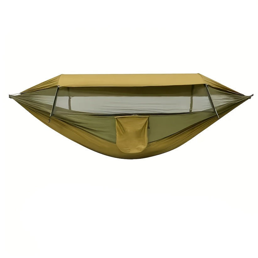 Camping Hammock with Mosquito Net and Sun-Shade Cover in Camouflage or Military Green, 265 lb Capacity