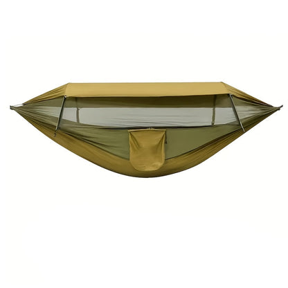 Camping Hammock with Mosquito Net and Sun-Shade Cover in Camouflage or Military Green, 265 lb Capacity