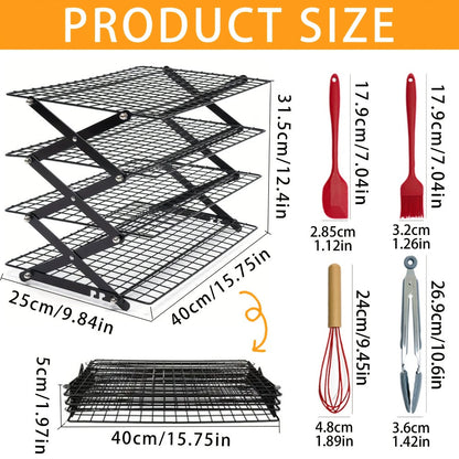 Foldable Cooling Rack Set, Stackable Oven Cookie Cake Drying Rack with Free Baking Tools (Silicone Spatula