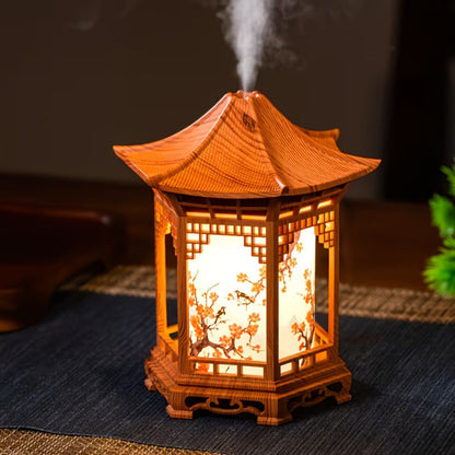 Mini Humidifier with Night Light USB Powered Cool Mist Quiet Operation Chinese Pagoda for Entryways, Bedrooms and Living Spaces