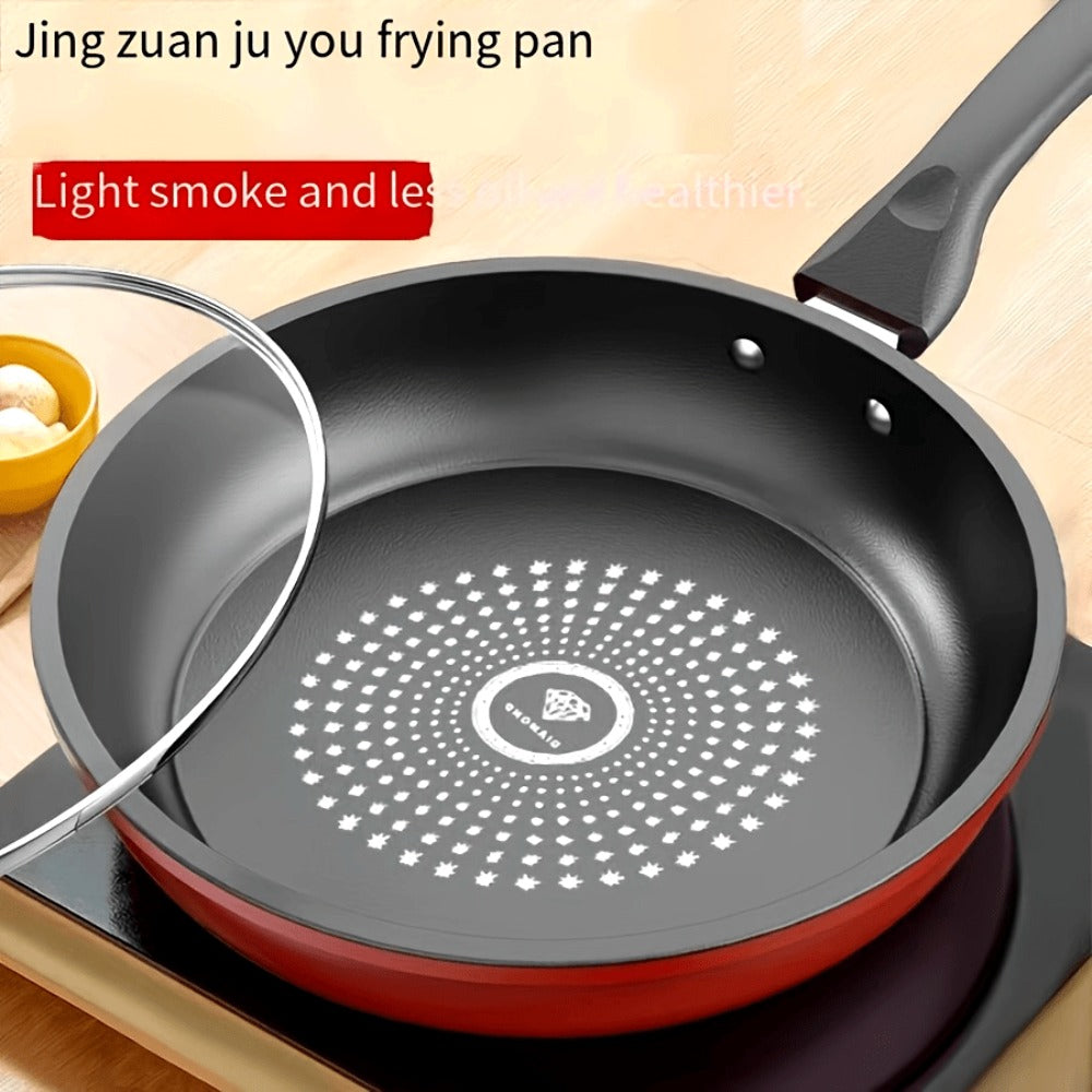 Nonstick Frying Pan with Lid 9.45 10.24 11.02 Inch Cast Iron Style Flat Bottom Skillet for Home Cooking, Dining and Outdoor Meals