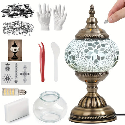 Moroccan Table Lamp Handmade DIY Turkish Lamp Dimmable Glass Metal Brass Bohemian Bedside for Entryways, Bedrooms and Living Spaces