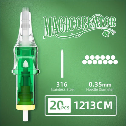 Tattoo Cartridge Needles with MAGICCREATOR Label, 20-Piece Box with 25 RL RS CM M1 Options