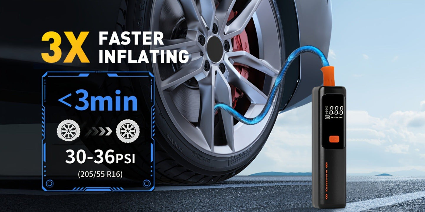 Cordless Tire Inflator Portable Air Compressor – USB-C Rechargeable, Digital Gauge, 3X Fast Inflation for Car Tires, Bikes