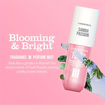 Body Hair Perfume Mist for Women Samba Passion Fruity Floral Fine Mist Spray Long Lasting Light Feminine Fragrance 3.0 fl oz Travel Size