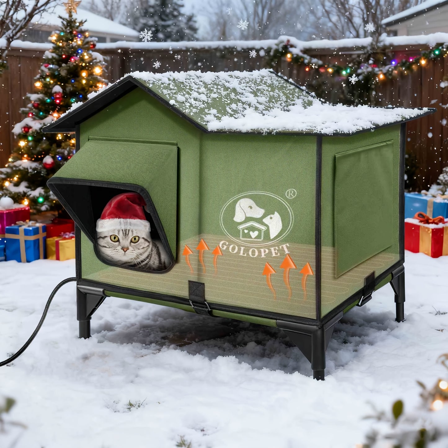 Elevated Cat House & Dog Bed with Detachable Heating Pad – Raised Outdoor Indoor Pet Bed for Cats Small Dogs