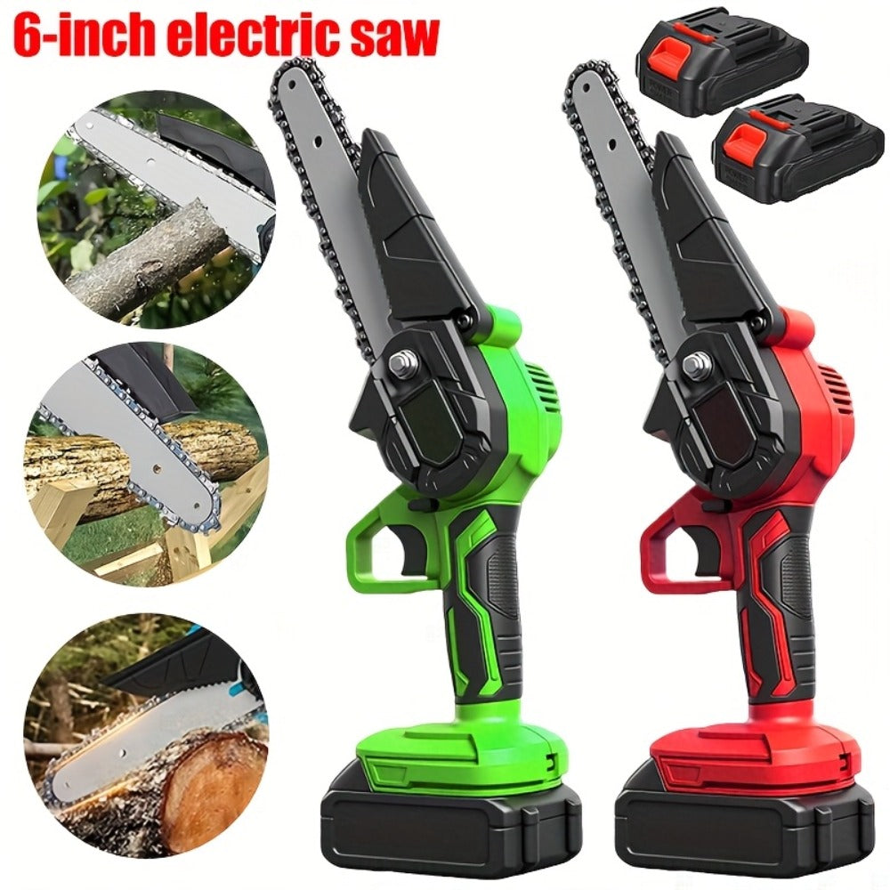 Cordless Mini Chainsaw 6 Inch with 2 Batteries & Charger, Auto Chain Tensioning Auto Lubrication Handheld Electric Saw