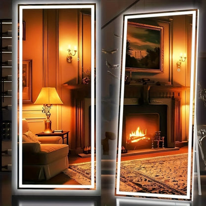 Full Length Mirror Floor Standing with LED Light – Arched & Rect Aluminum Frame Dressing Mirror for Bedroom Living Room, Black/Golden/White
