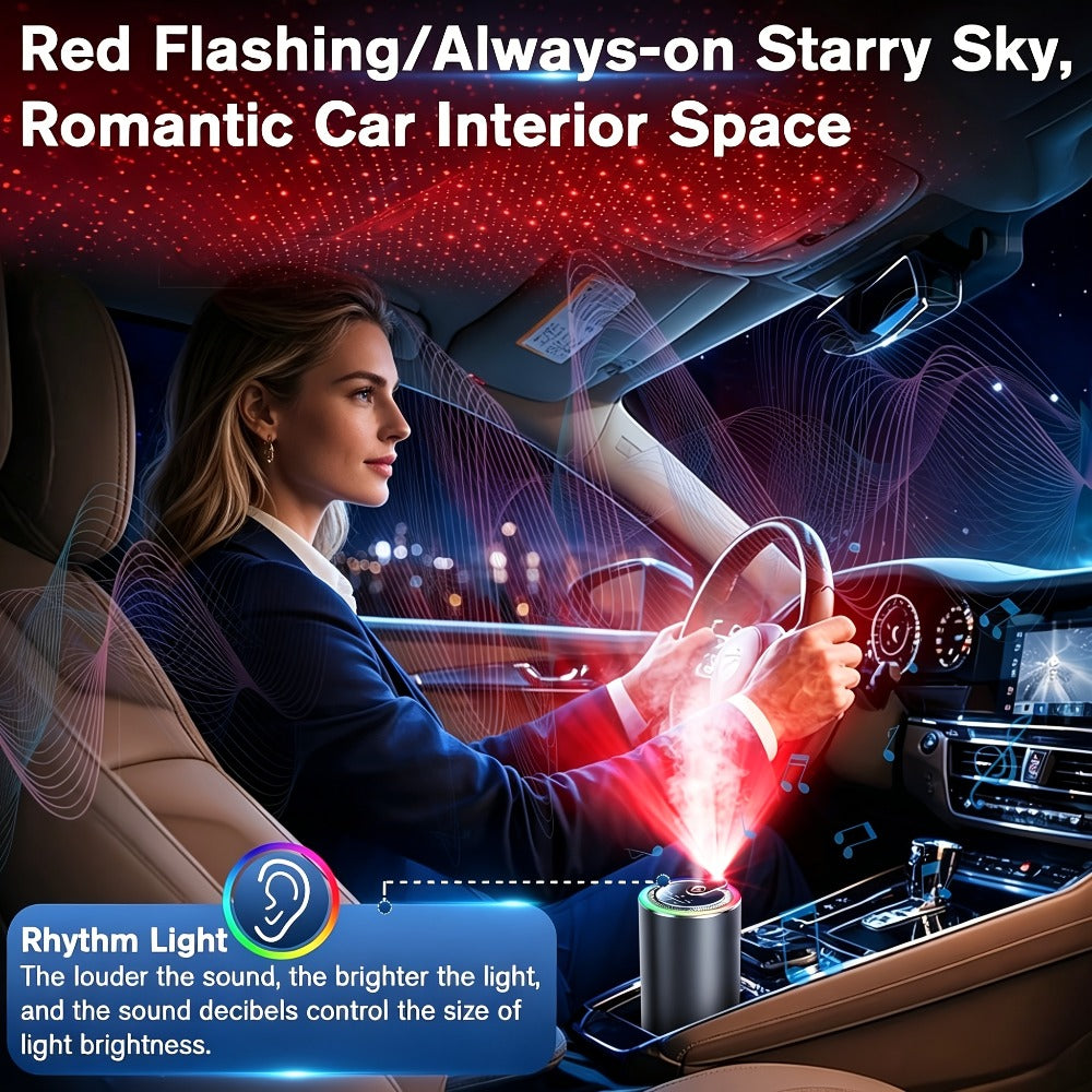 Car Aromatherapy Diffuser with Dynamic Light Show & Starry Sky Projector – USB Rechargeable Air Freshener, Essential Oil Perfume