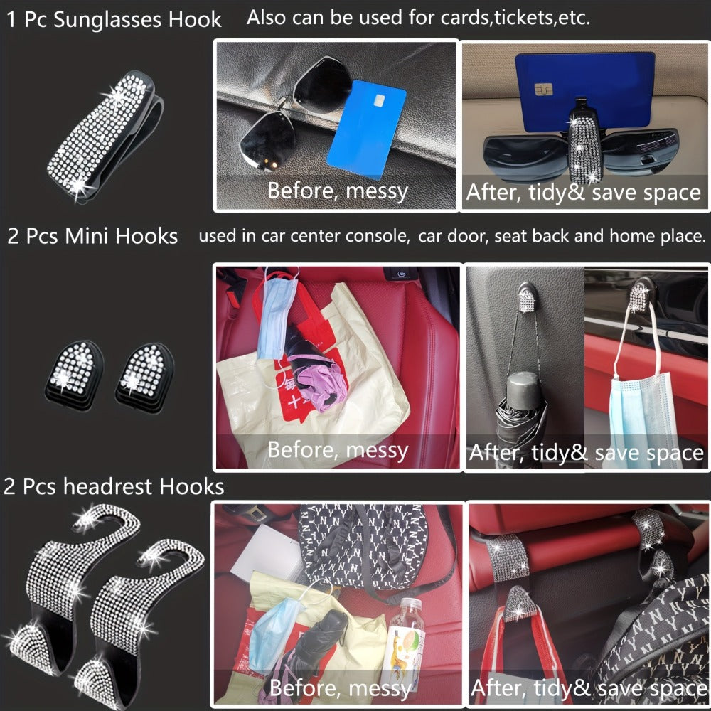 30-Piece Bling Car Interior Accessories Set with 15-Inch Steering Wheel Cover, Seat Belt Pads and Trim