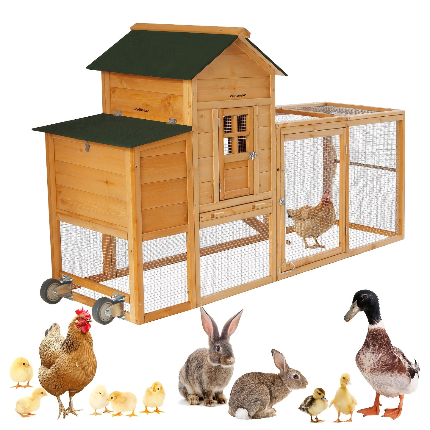 Chicken Coop with Run Large Outdoor Wooden Hen House 82 Inch Walk-in Poultry Cage for 2-4 Chickens Ducks for Garden, Patio and Yard Use