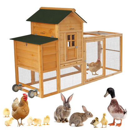 Chicken Coop with Run Large Outdoor Wooden Hen House 82 Inch Walk-in Poultry Cage for 2-4 Chickens Ducks for Garden, Patio and Yard Use