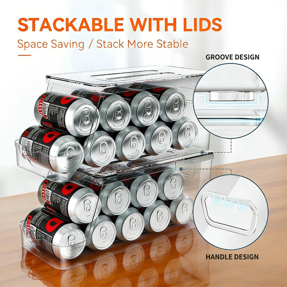 Soda Can Organizer for Refrigerator Stackable | Can Holder Dispenser with Lid for Fridge, Pantry & Freezer – Holds 9 Cans Each
