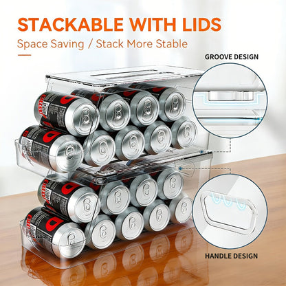 Soda Can Organizer for Refrigerator Stackable | Can Holder Dispenser with Lid for Fridge, Pantry & Freezer – Holds 9 Cans Each