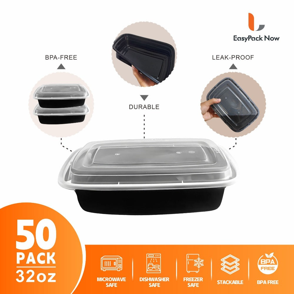 Food Storage Containers 50-Container Meal Prep Set with 50 Lids, 32 oz or 38 oz Capacity Options