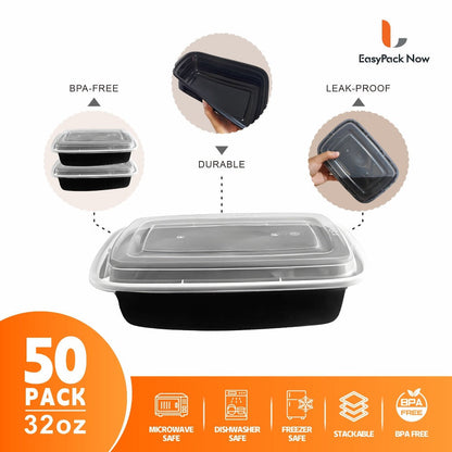Food Storage Containers 50-Container Meal Prep Set with 50 Lids, 32 oz or 38 oz Capacity Options