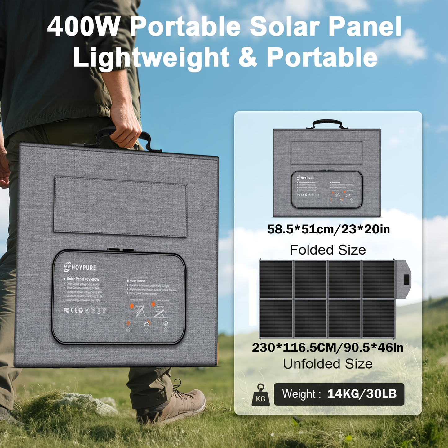 Monocrystalline High Power Solar Panel, 400W/200W/100W Portable Solar Panel, Foldable Solar Blanket