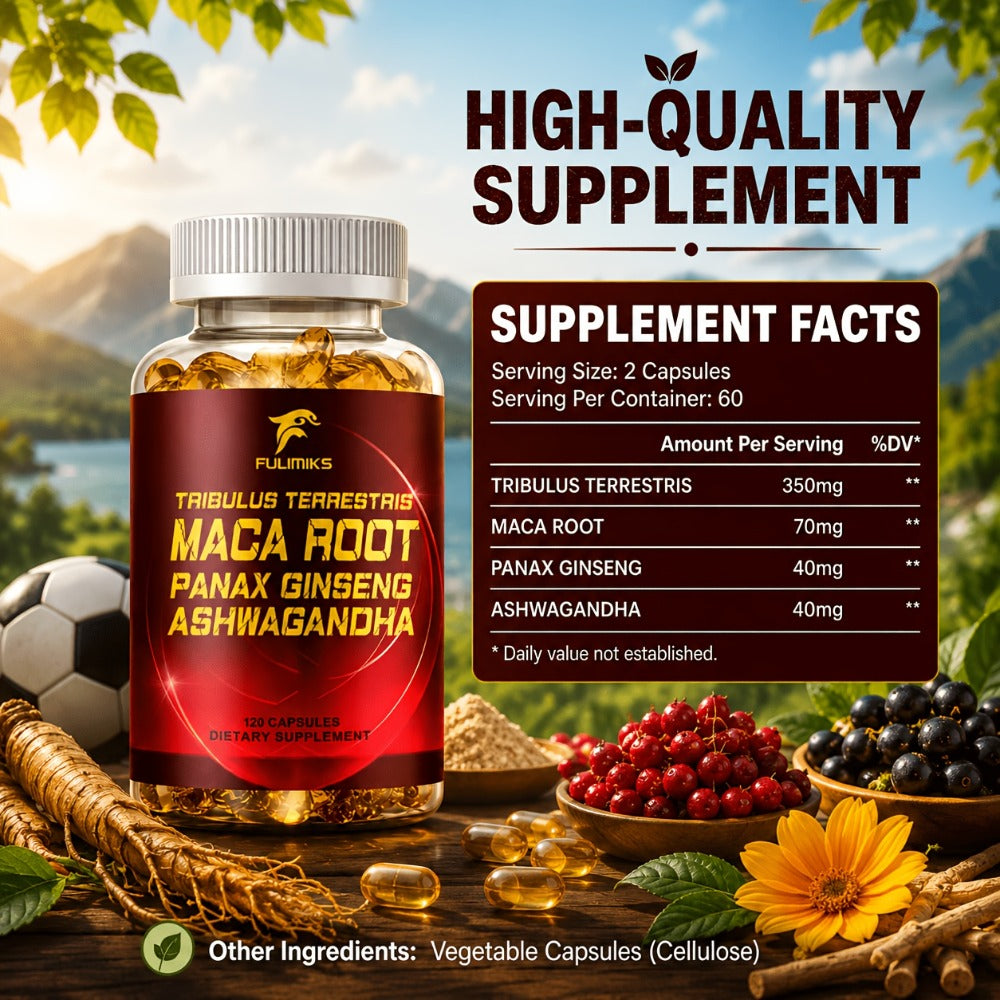 Tribulus and Maca Men's Health Supplement Vegetable Capsules, 120 Count in One Labeled Bottle