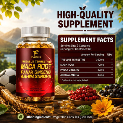 Tribulus and Maca Men's Health Supplement Vegetable Capsules, 120 Count in One Labeled Bottle